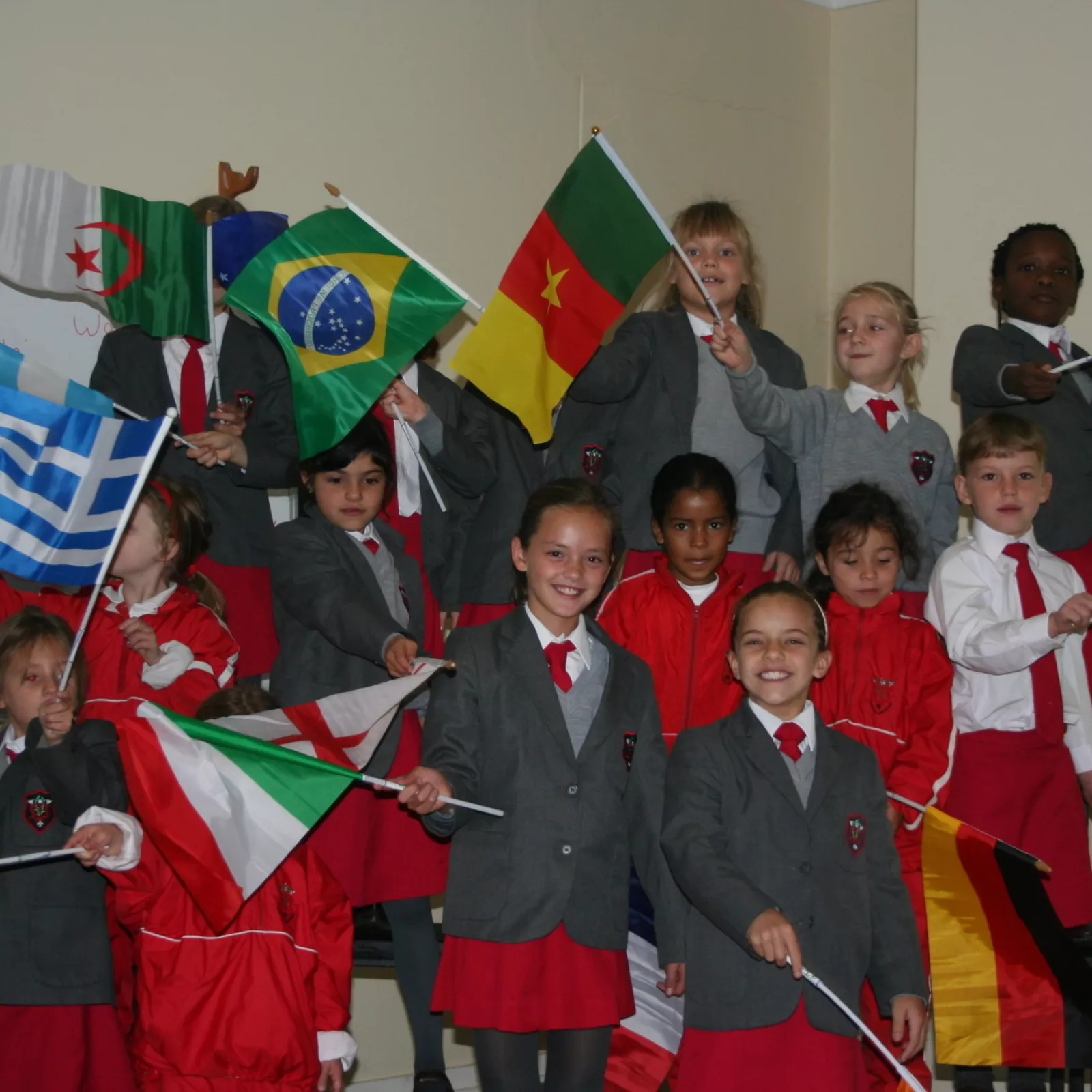 Junior school girls showing their support for the fifa world cup
