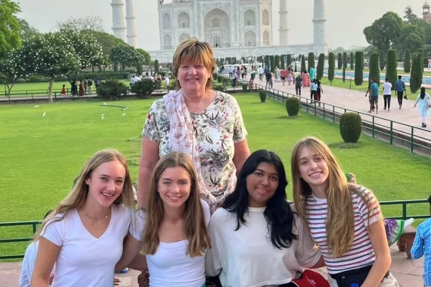 The girls at the Taj Mahal in agra