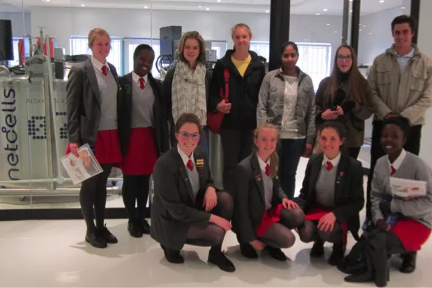 At Next Biosciences laboratory Back row Kirsten Lowery Tanatswa Dendere from St Marys Front row Meg Lendrum May Krause Kyra Dale and Alexis Oduro Domfe
