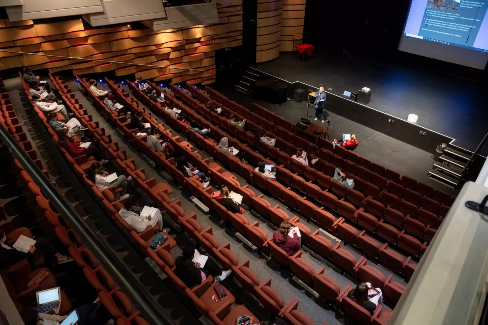 A Senior School English lecture in The Edge post lockdown Social distancing has become law